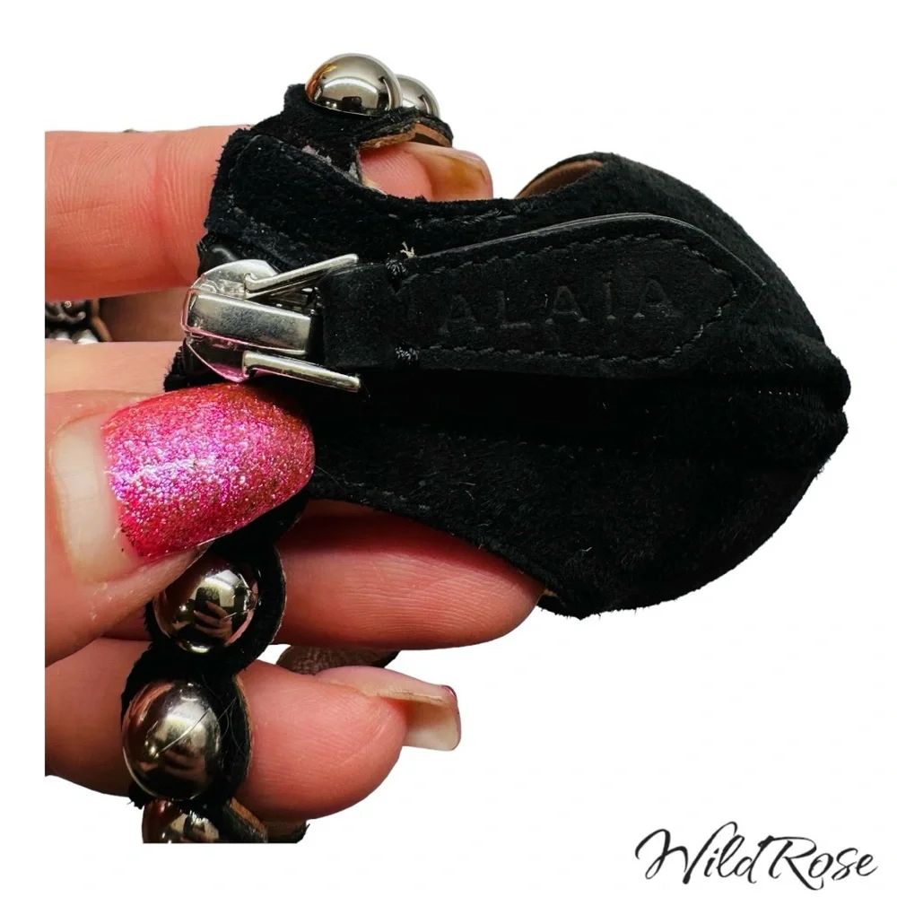 Alaia Black Suede Studded Ankle Strap Sandals Heels Size 36 - Picture 14 of 16